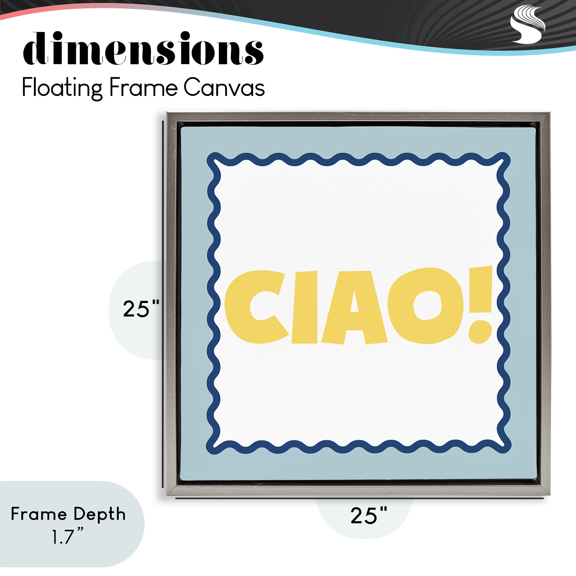 Stupell Industries CIAO! Bold Yellow Typography Gray Framed Floater Canvas Wall Art, design by SD Graphics Studio