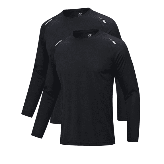 Taigaofy Men Workout Shirt Long Sleeve UPF 50 Rash Guard 2 Pack Quick Dry Mesh Athletic Shirt for Running Gym Training Black L