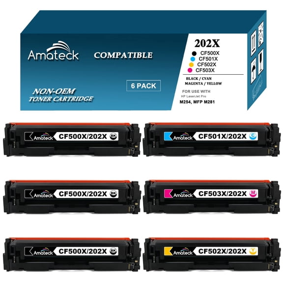 Amateck Compatible Toner Cartridge Replacement for CF500X 501X 502X 503X (202X) 6 Pack for Color Pro M254dw, M281cdw, M281fdw