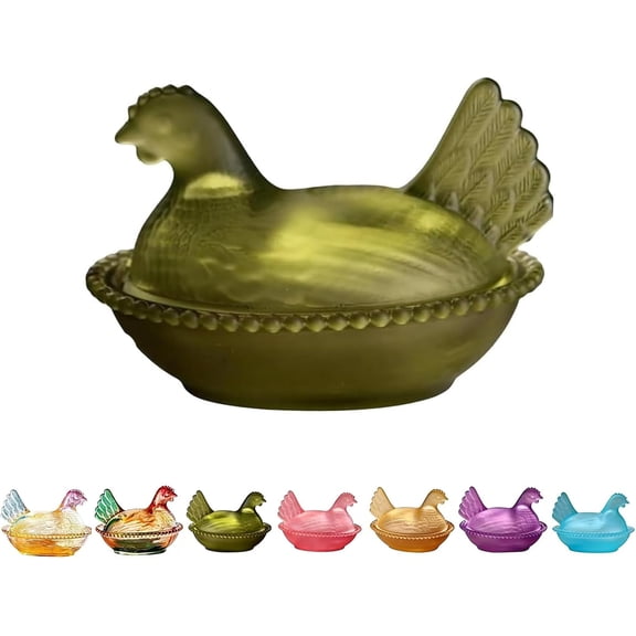 Vintage Glass Hen on Nest Candy Dish with Lid, Chicken-Shaped Crystal Glass Jar for Snacks, Dessert, Cookies, Home Kitchen Tabletop Decor