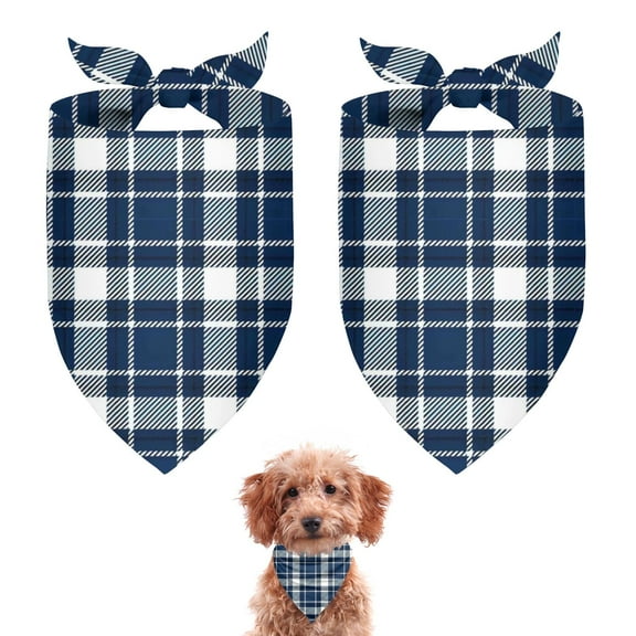 Dog Bandana 2 Pack,Navy White Plaid Checkered Pattern Bandanas for Dogs,Cat Bandana,Small/ Large Dog Bandana 2 Size,Dog Bandanas