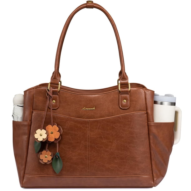 Bolso tote para laptop LOVEVOOK de 15,6" marrón con portavasos