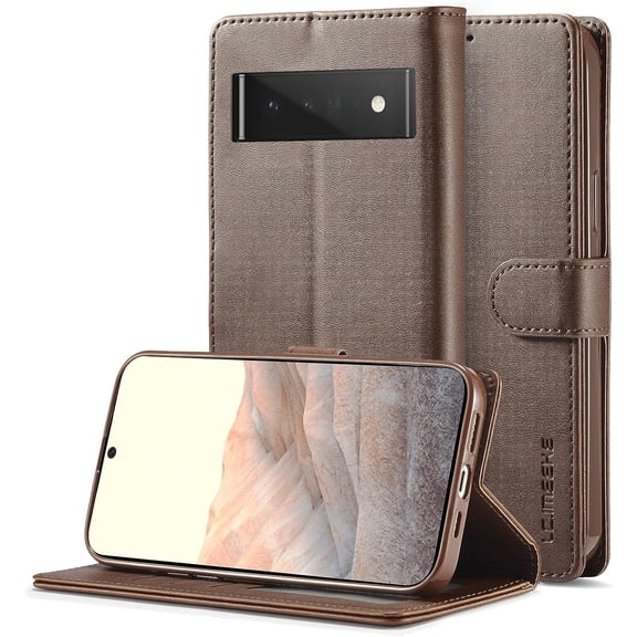 Case for Google Pixel 6 Pro, PU Leather Wallet Folio Flip Magnetic Buckle Slim Back Cover Built-in Card Holder Slot and Stand for Google Pixel 6 Pro (Coffee)
