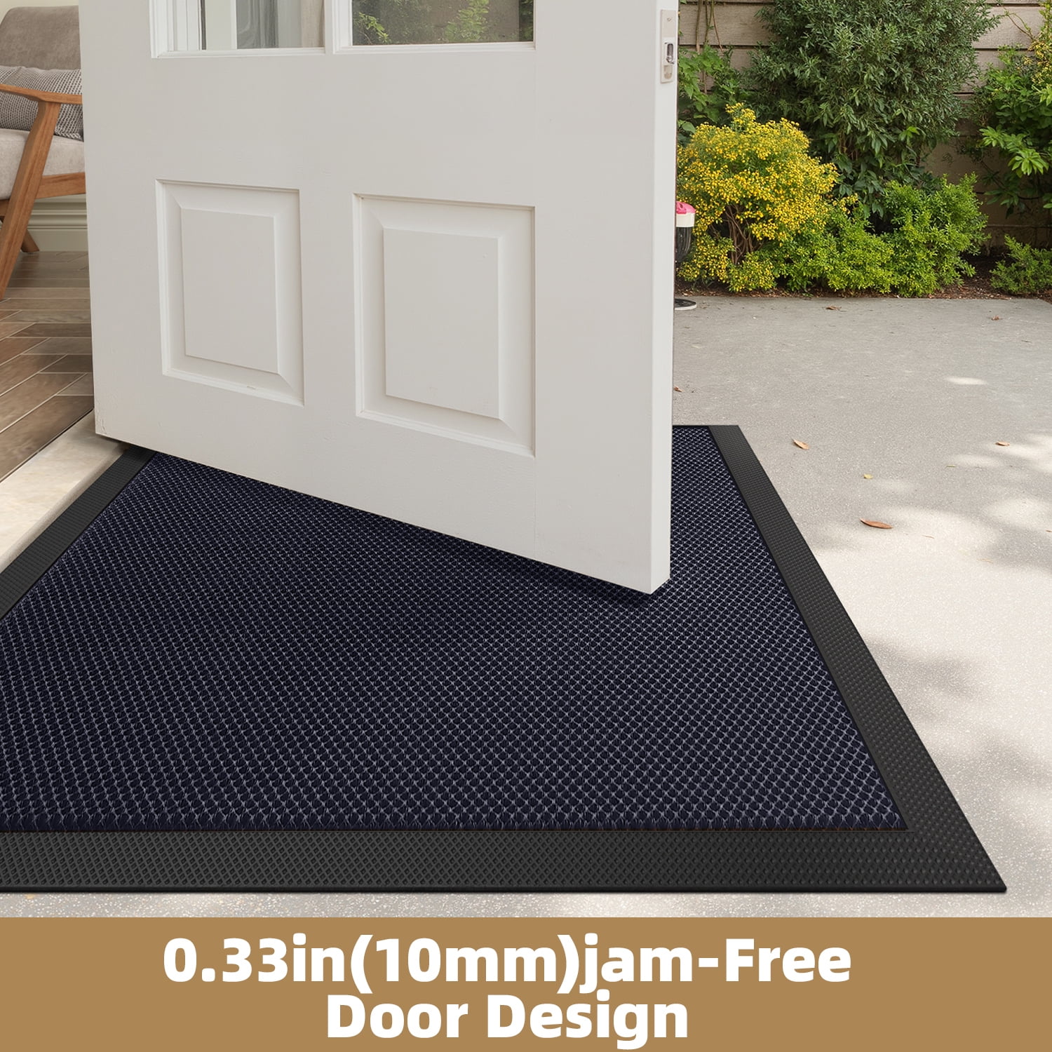 PABUBE High Stretch Elastic Silk Outdoor Doormat, Quick-Dry & Heavy-Duty Welcome Mat, Non-Slip Front Door Mat for Outside Entry, Low Pile Patio Doormat for Entry Rug, Blue, 17" x 30"