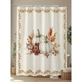 thumbnail image 4 of Fall Shower Curtain White Pumpkin Shower Curtains for Bathroom Thanksgiving Decor, Waterproof Polyester Shower Curtain Set with Hooks, Standard Size 72" x 72" Red Flower Maple Leaves Beige, 4 of 6