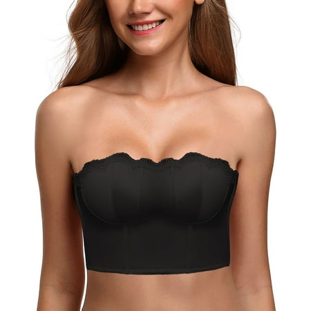 Pavied Push Up Bra Strapless Bras Seamless Bras Lace Up Sports Bra Cross Back Medium Support Yoga Bra For Women Backless Bra Clearance Black 38/85C