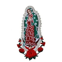 Christening Virgin Mary My Lady of Guadalupe Baptism Embroidered Iron On patch (Silver no word 4.75"x2.75")