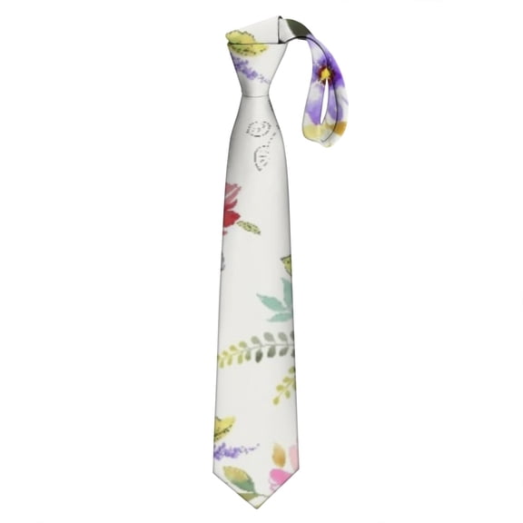 Men's Wildflower Floral Necktie - Vintage Rustic Print Wrinkle-Resistant Satin Tie