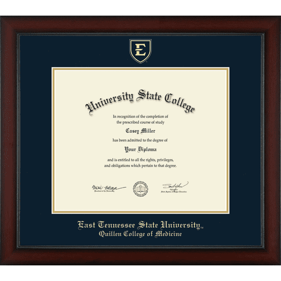 East Tennessee State University Quillen College of Medicine Diploma Frame, Document Size 17" x 14"