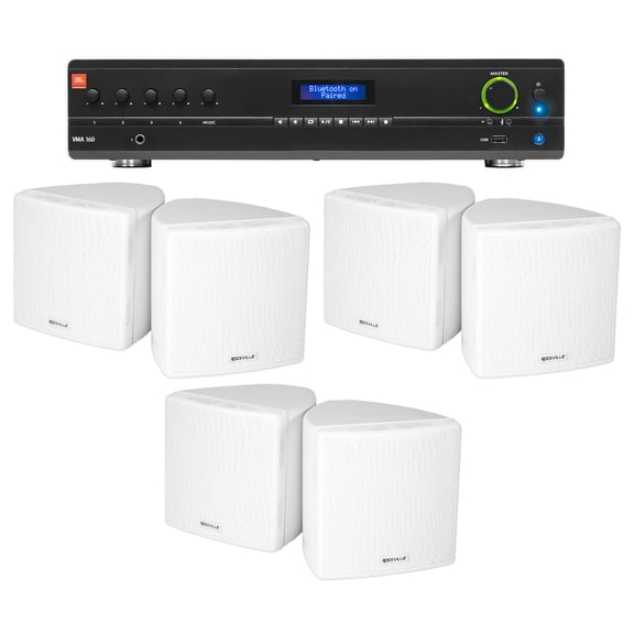 JBL Commercial Amplifier (6) 3.5" White Cube Speakers for Restaurant/Bar/Cafe