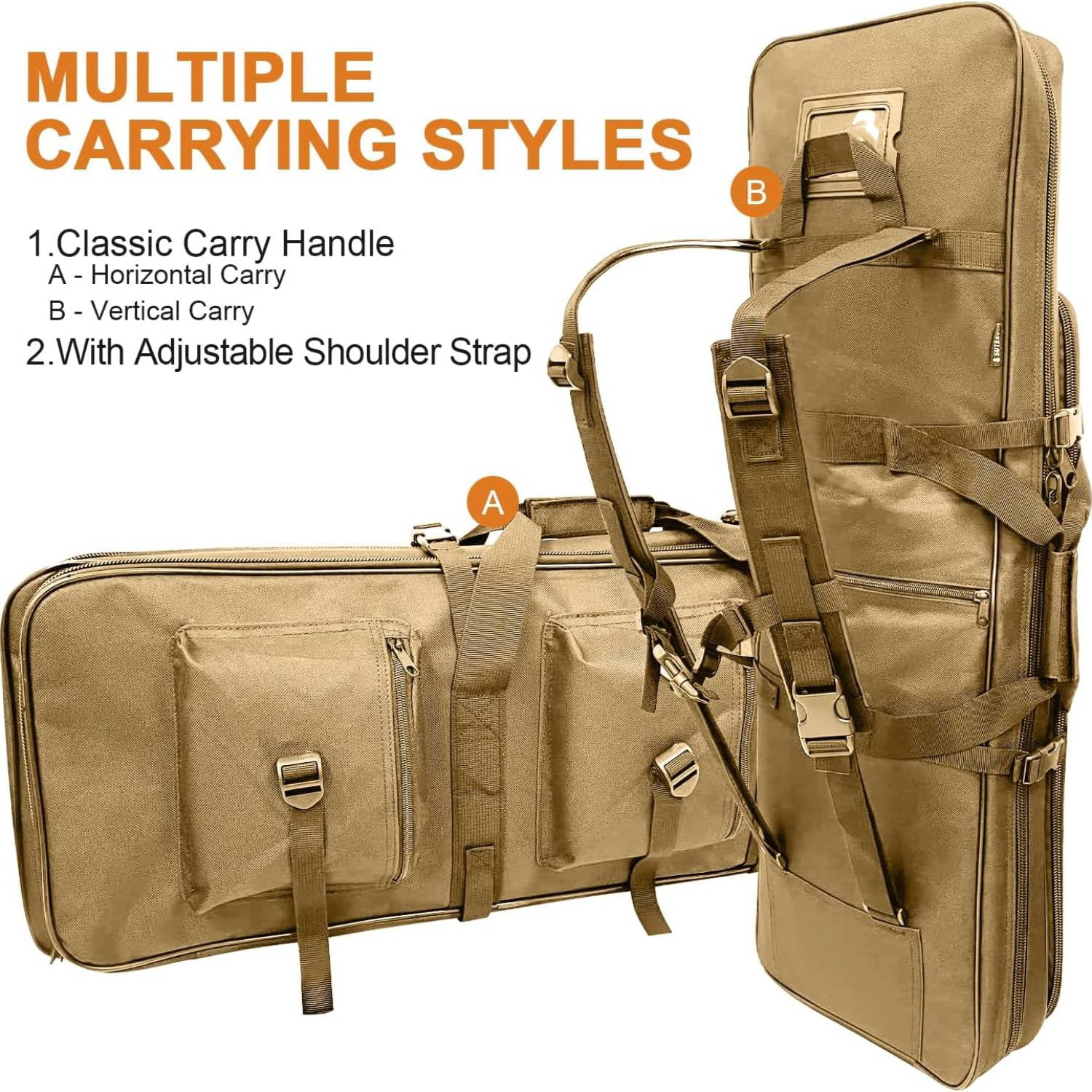 Blacksmith 39 inch Soft Padded Storage Bag Case Carrying Backpack with Adjustable Straps and Zipper, Khaki