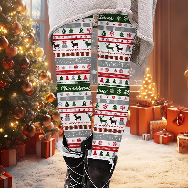Pantalones largos con estampado navideño, cintura alta, elásticos y suaves, para niña
