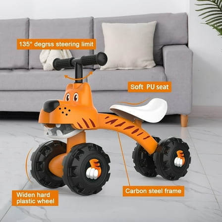Tiger-Themed Balance Bike for 12-24 Months - 4-Wheel No-Pedal First Ride Toy, Easy Assembly for Boys & Girls, Birthday/Christmas Gift