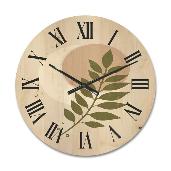 Designart 'Abstract Geometrical Leaf With Moon IV' Modern Wood Wall Clock