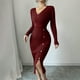 thumbnail image 3 of mfyjkho Vestidos para mujer, Vestido de punto ajustado con capa interior de color liso para mujer Vestidos de playa para mujer xl, 3 of 7