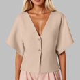 thumbnail image 2 of Summer Ribbed V Neck Short Sleeve Knit Jacket For Women Stylish And Comfortable Cardigan Sweaters for Women, 2 of 2