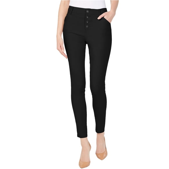 INC Pantalones casuales con botones expuestos para mujer, negro, 18