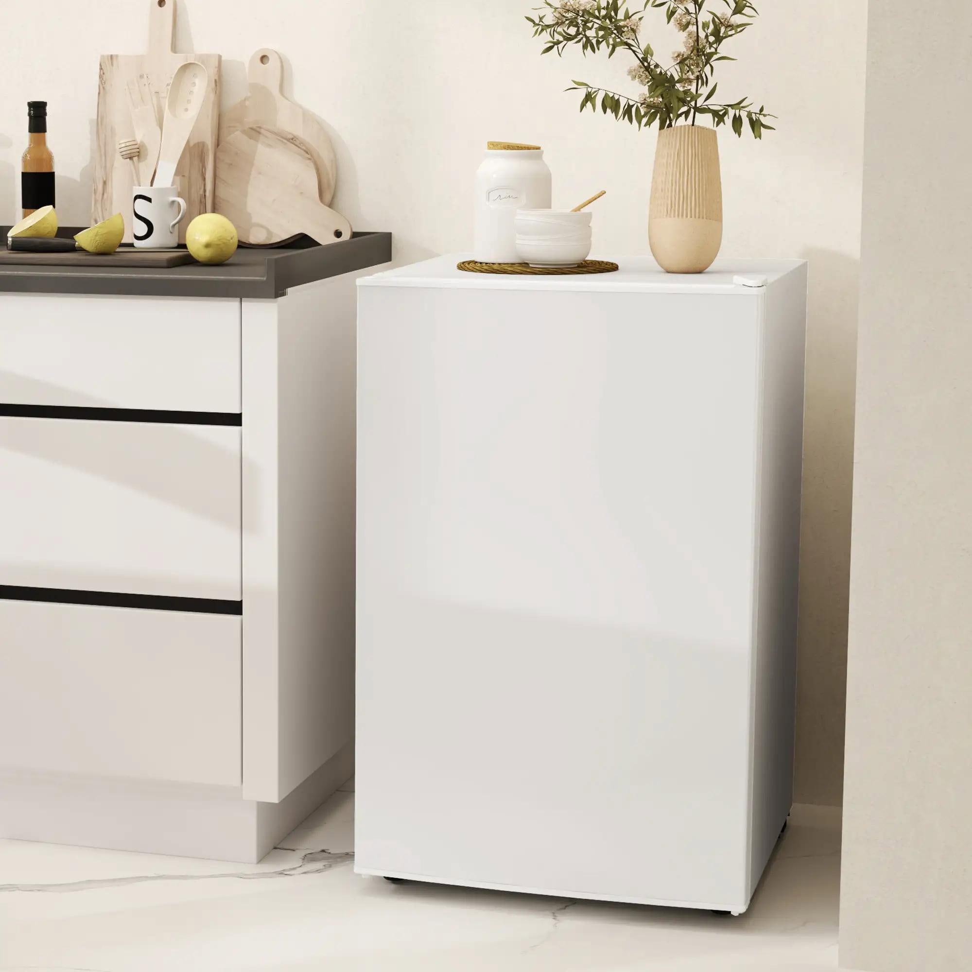Resenkos 4.5 Cu.Ft Mini Fridge, Single Door Refrigerator with Freezer, Wheels, Adjustable Thermostat, Reversible Door, White