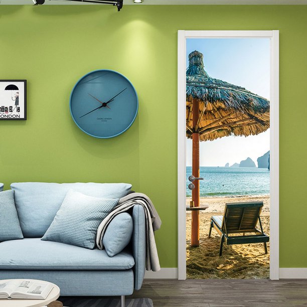 ZHAOCHENG (77x200cm,Estilo G) Etiqueta de la puerta Efecto trompe l'oeil 3D Interior PVC Pegatinas de pared para decoración de paredes Sala de estar Cocina Dormitorio Baño Papel tapiz