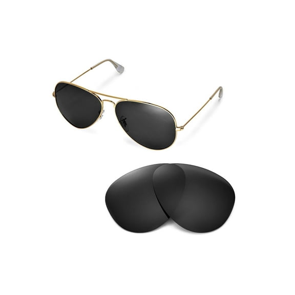 Walleva Black Polarized Replacement Lenses for Ray-Ban Aviator Large Metal RB3025 62mm Sunglasses