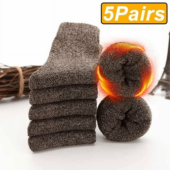 KuKuZhu 5 Pairs Winter Warm Men’s Socks Wool Male Women Socks Super Thicker Solid Socks Merino Wool Socks Against Cold Snow Terry Socks
