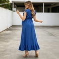 thumbnail image 4 of Acaics Maternity Linen Maxi Dress, V Neck Ruffle Sleeve Smocked Waist Long Dress, for Pregnant Women Daily Outings, 4 of 7