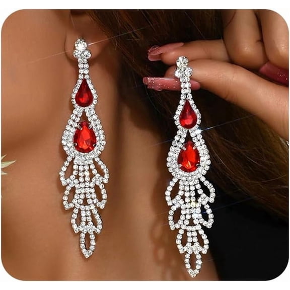 Sparkly Rhinestone Earrings for Women Silver Long Crystal Dangle Earring Bling Wedding Bridal Drop Earrings Trendy Cocktail Jewelry Accessories Gifts