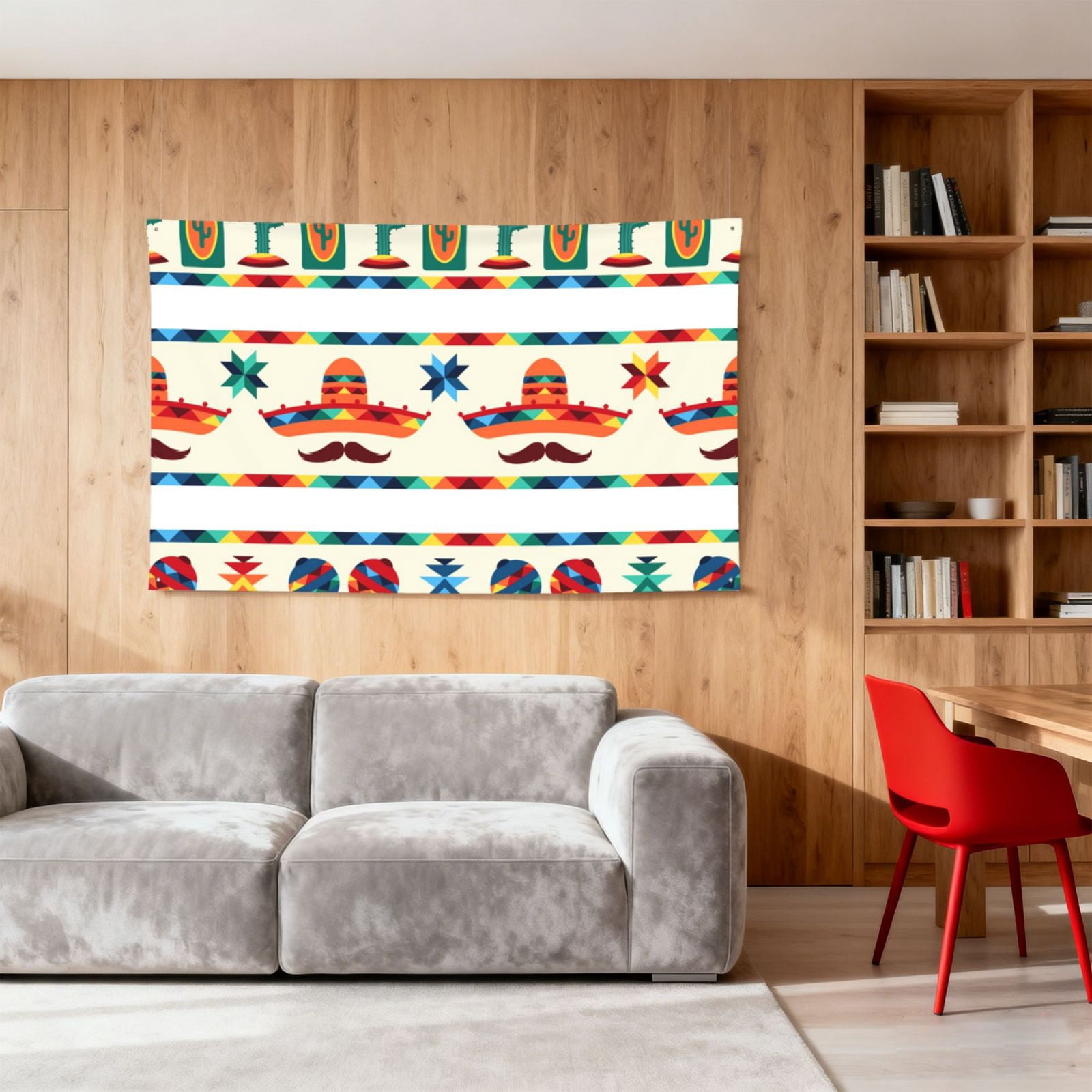 Mexican Geometric Native Ethnic Retro Four Hole Decorated Banner Flag for Garden Yard Home Decoration Indoor Outdoor 4x6 Ft