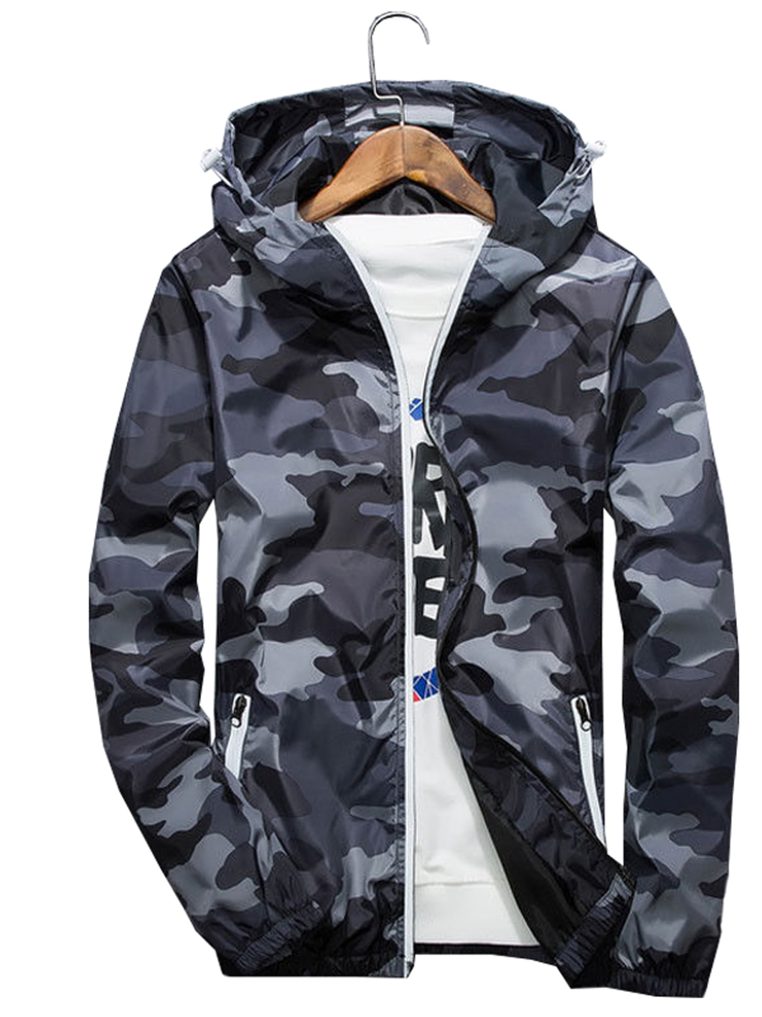 Men Waterproof Military Camo Windbreaker Zip Jacket Hoody Outwear Coat Plus Size