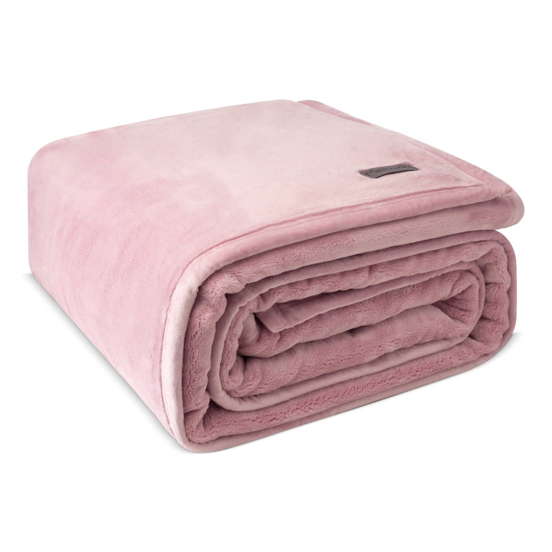 Mellowdy Extra Thick Hearty Plush Blanket - 500GSM Queen Warm Blanket for Winter, Fall, Couch, Bed (Brushed Pink, 90x90 inches)