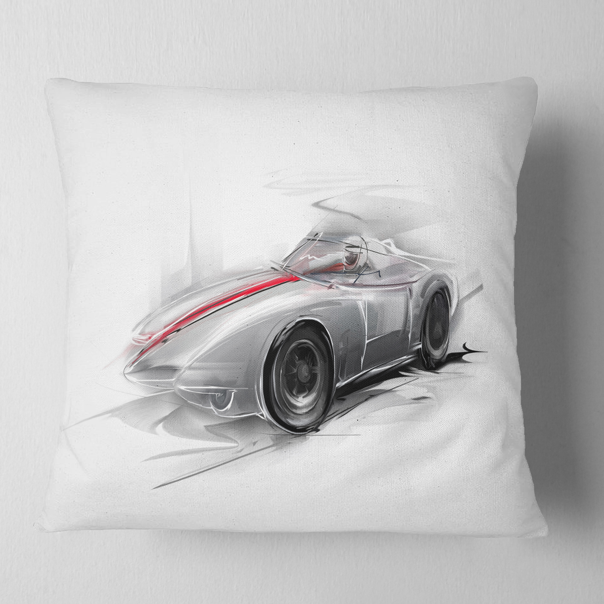 Designart Silver Formula One Car - Digital Art Car Throw Pillow - 18x18