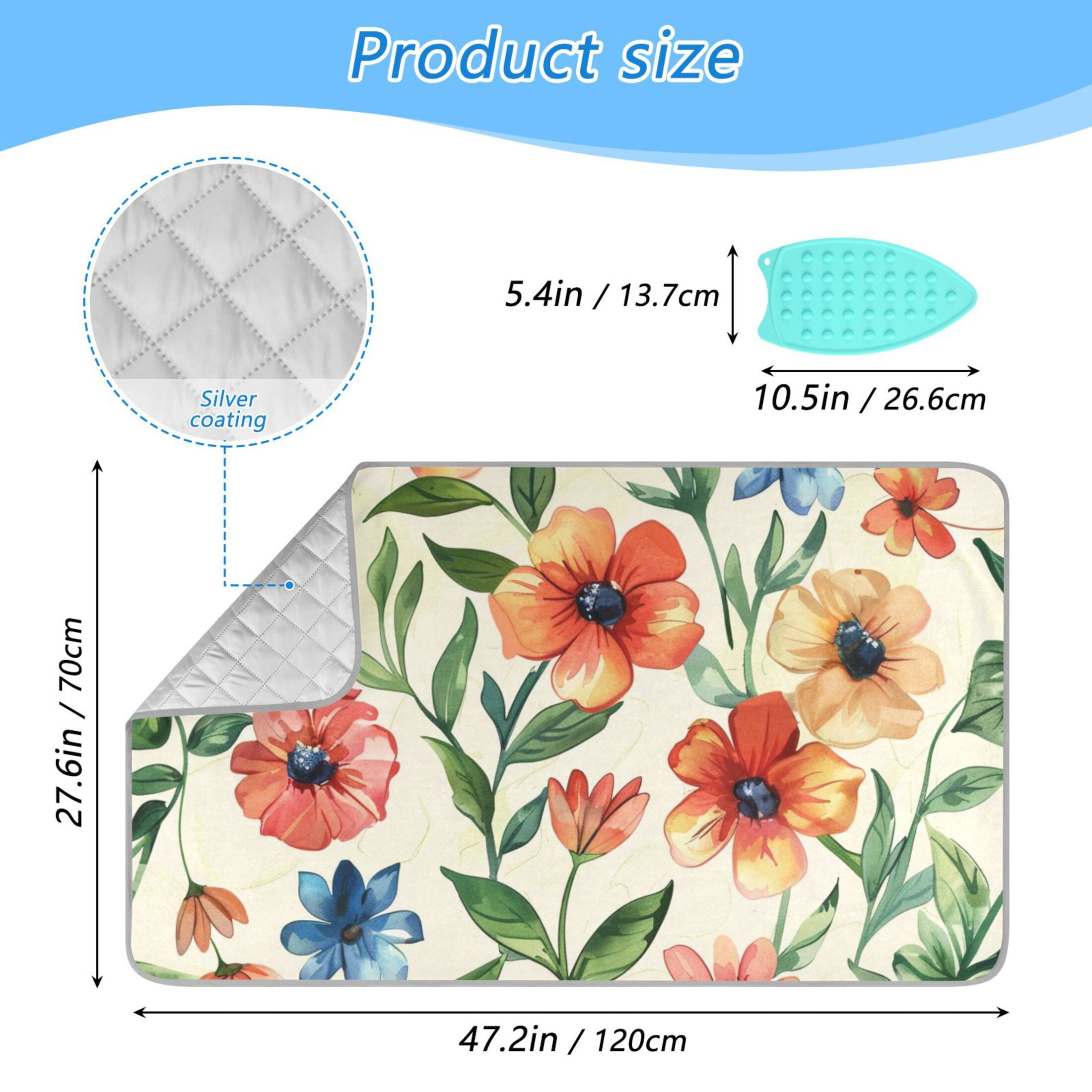 Flowers with Leaves Ironing Board Covers Heat Resistant Ironing Pad Mat Portable for Travel Washer Dryer Table