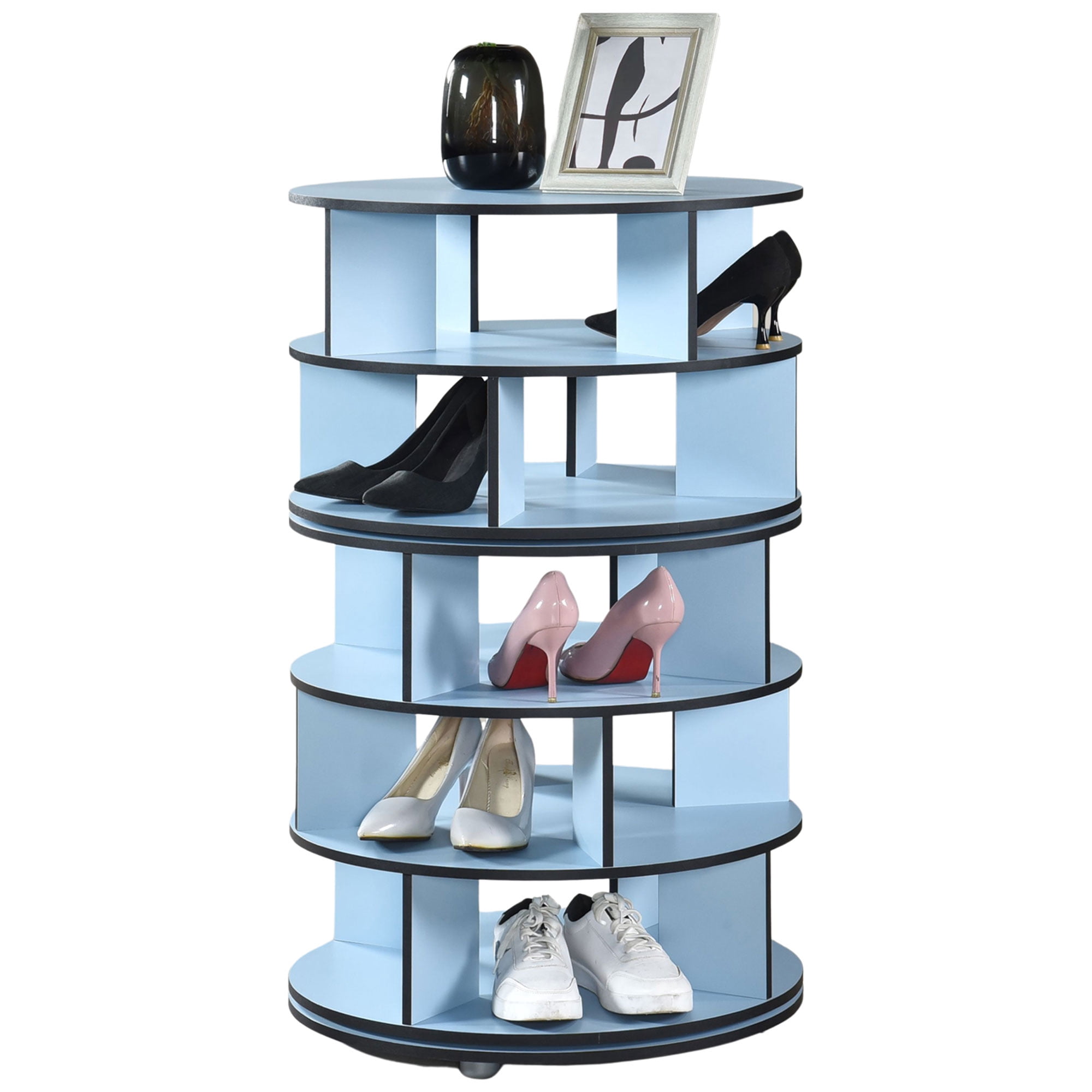 Kings Brand Furniture - 5-Tier Rotating Shoe Rack, 360° Revolving Lazy Susan Spinning Shoe Rack Tower Storage Organizer for Closet Entryway Bedroom Hallway, Blue