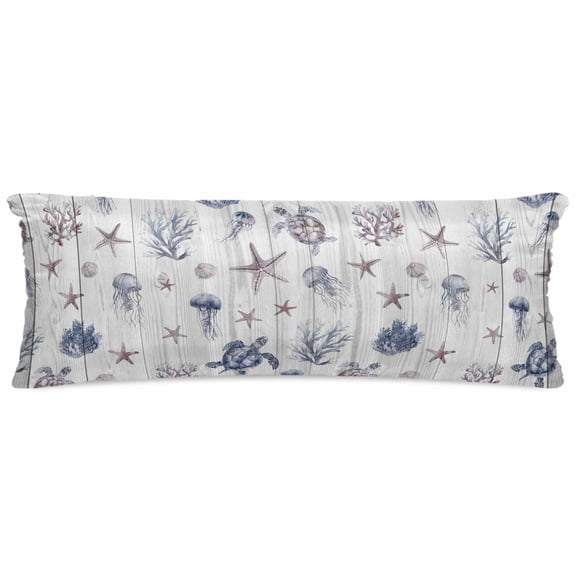 Vintage Coastal Satin Pillowcase for Hair and Skin with Zipper, Soft Breathable Cooling Silk Pillow Cases, Nautical Summer Beach Sea Turtle Starfish Body Pillow Covers Bed Pillows 20"x54"