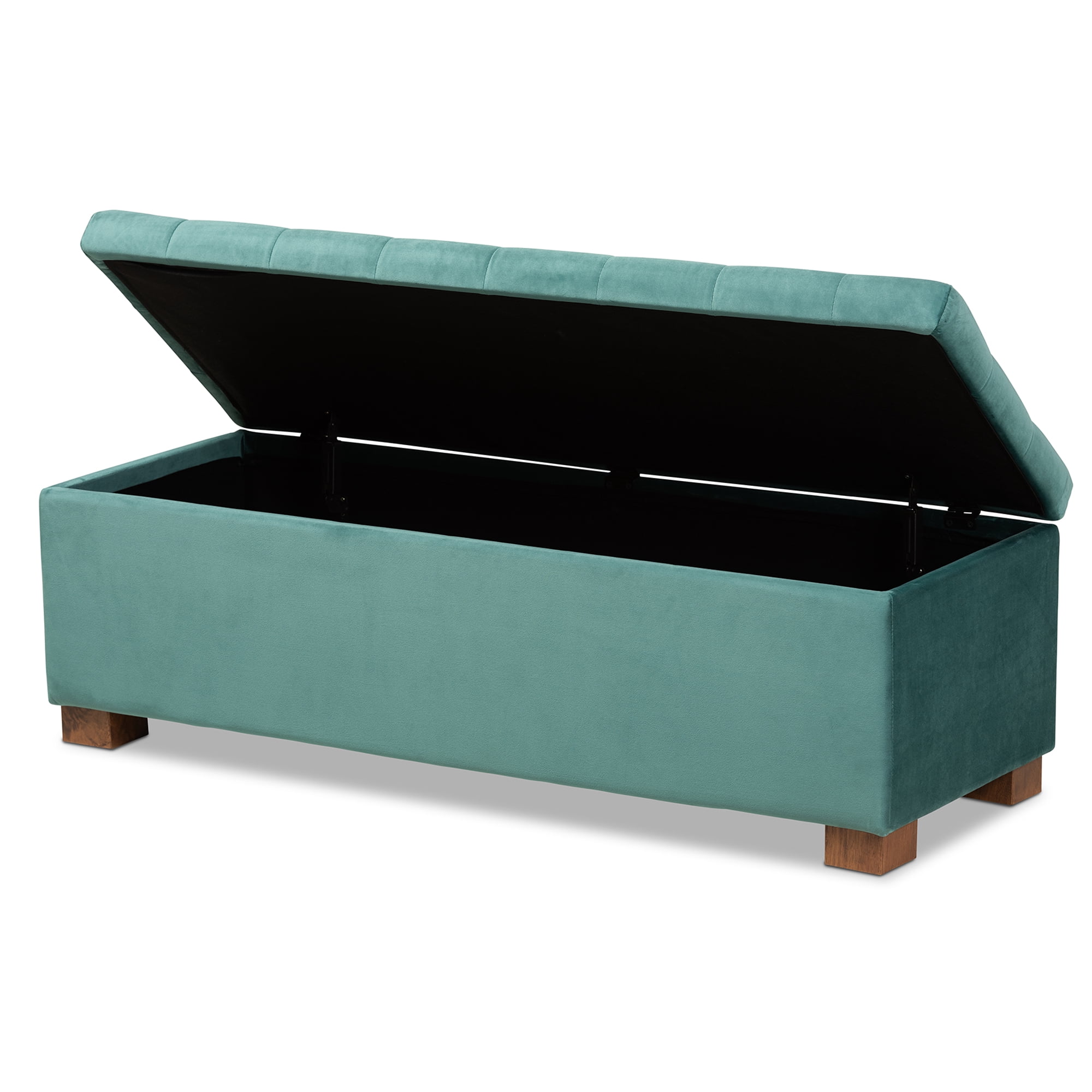 Baxton Studio Roanoke Modern and Contemporary Teal Blue Velvet Fabric Upholstered Grid-Tufted Storage Ottoman Bench