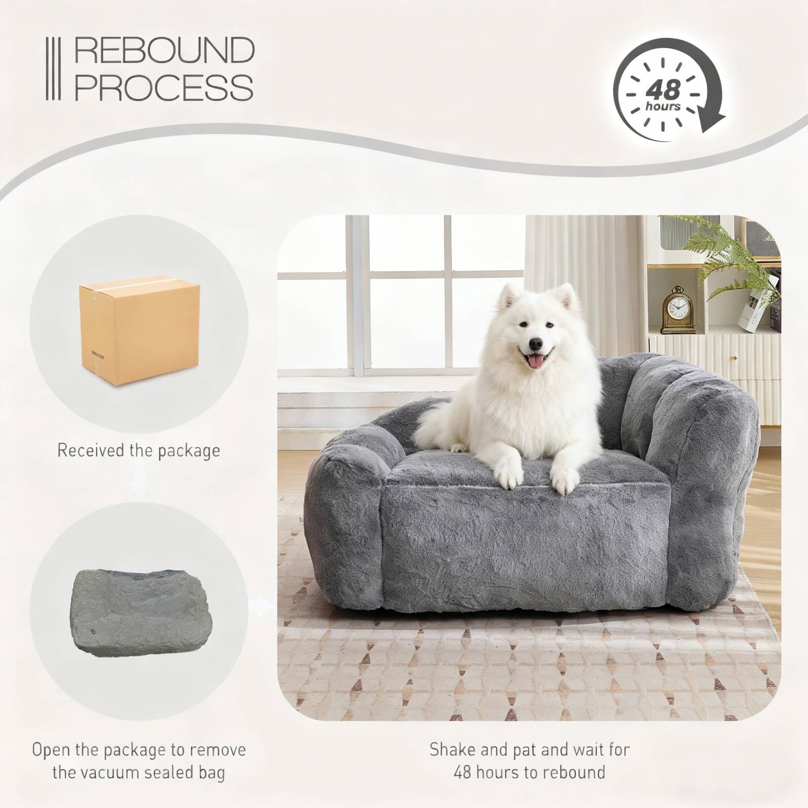 Dog Sofa Couch Bed for Medium, Large Dogs, 51" Pet Sofa with Faux Fur Fabric, Comfortable Pet Couch with Backrest and Armrests Dark Grey