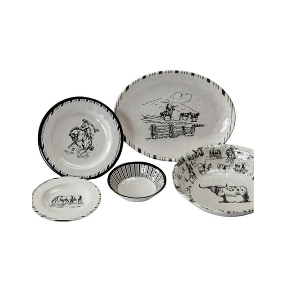 Paseo Road Ranch Life Black/White Melamine Dinnerware Set 14PC