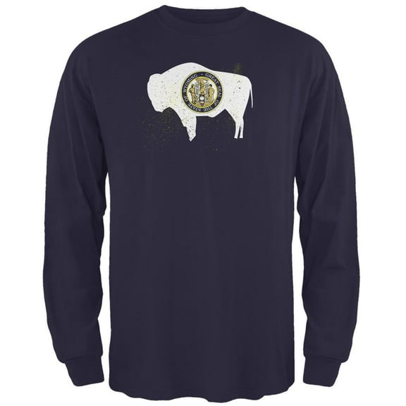 Born and Raised Wyoming State Flag Mens Long Sleeve T Shirt Navy 2XL