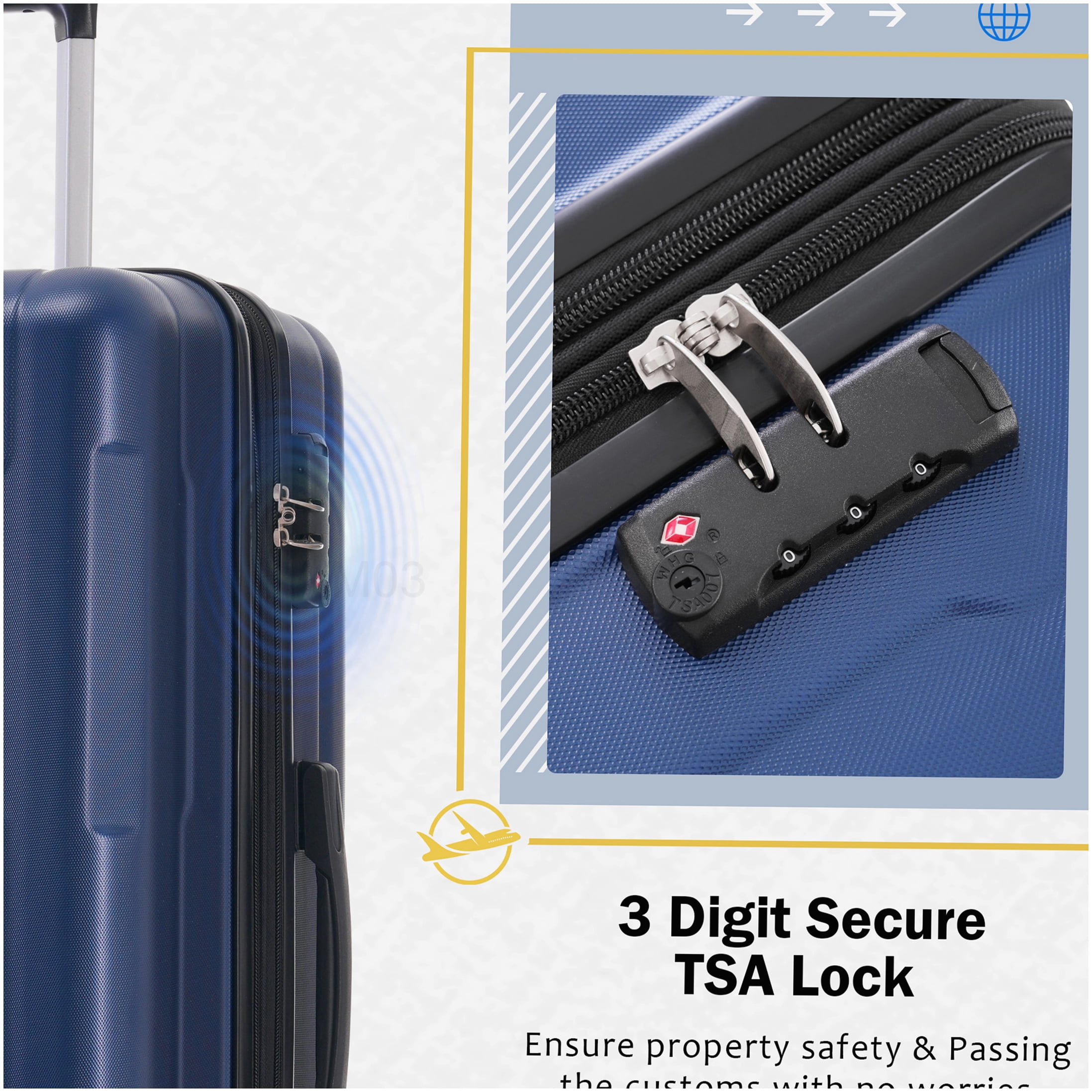 Lightweight ABS Expandable Suitcase Set with TSA Lock, 20in & 24in Blue Spinner Wheel Luggage Combo