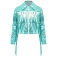 thumbnail image 1 of Lejafay Kids Girls Metallic Fringe Bomber Jacket Shiny Zipper Blazer Musical Party Performance Costume Light Green 8, 1 of 5