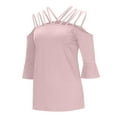 thumbnail image 5 of gakvbuo Summer Tops For Women Off Shoulder Sexy Sling Tops Casual Short Sleeve Blouse T-Shirt, 5 of 6