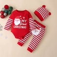 thumbnail image 2 of eczipvz My 1st Christmas Outfits Christmas Baby Boy Outfit Baby Boy Clothes Infant Romper Red Striped Pants Hat 3Pcs Red,12-18M, 2 of 9