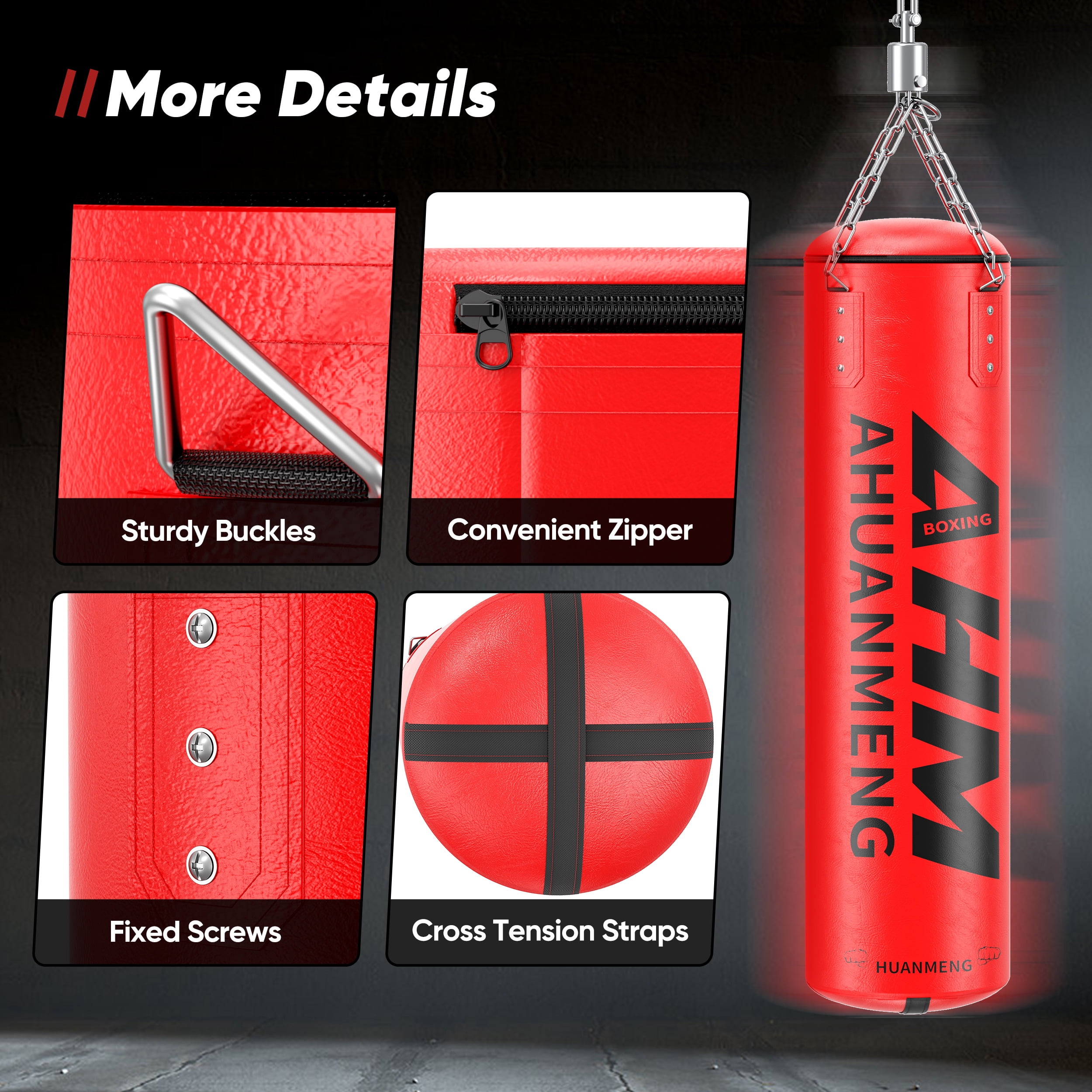 Doulami Punching Bag for Adults 4FT PU Heavy Boxing Bag Set Hanging Boxing Kit w/ Gloves, Red