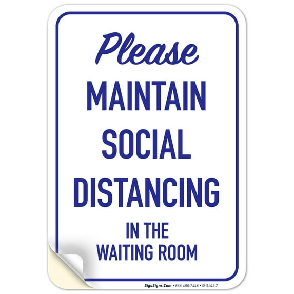Social Distancing Sign, Please Maintain Social Distancing In Waiting Room, 10x7 Vinyl Sticker