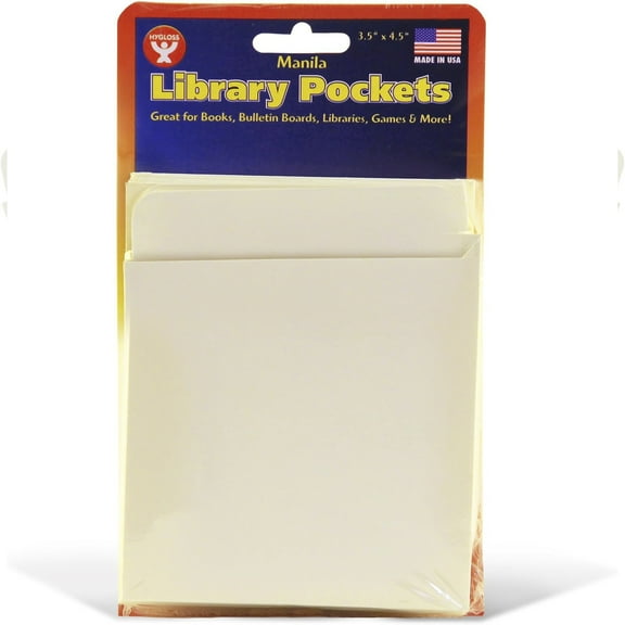 Hygloss Library Pockets 3.5" x 4.5" Self Adhesive - Manila, Pack of 50