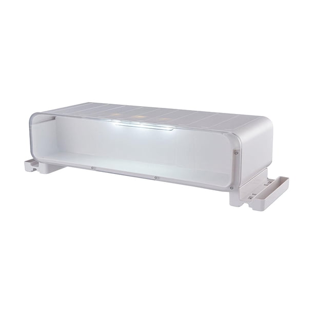 Caja de almacenamiento de escritorio, soporte para monitor, figuras de control remoto y consola de juegos. Con luz