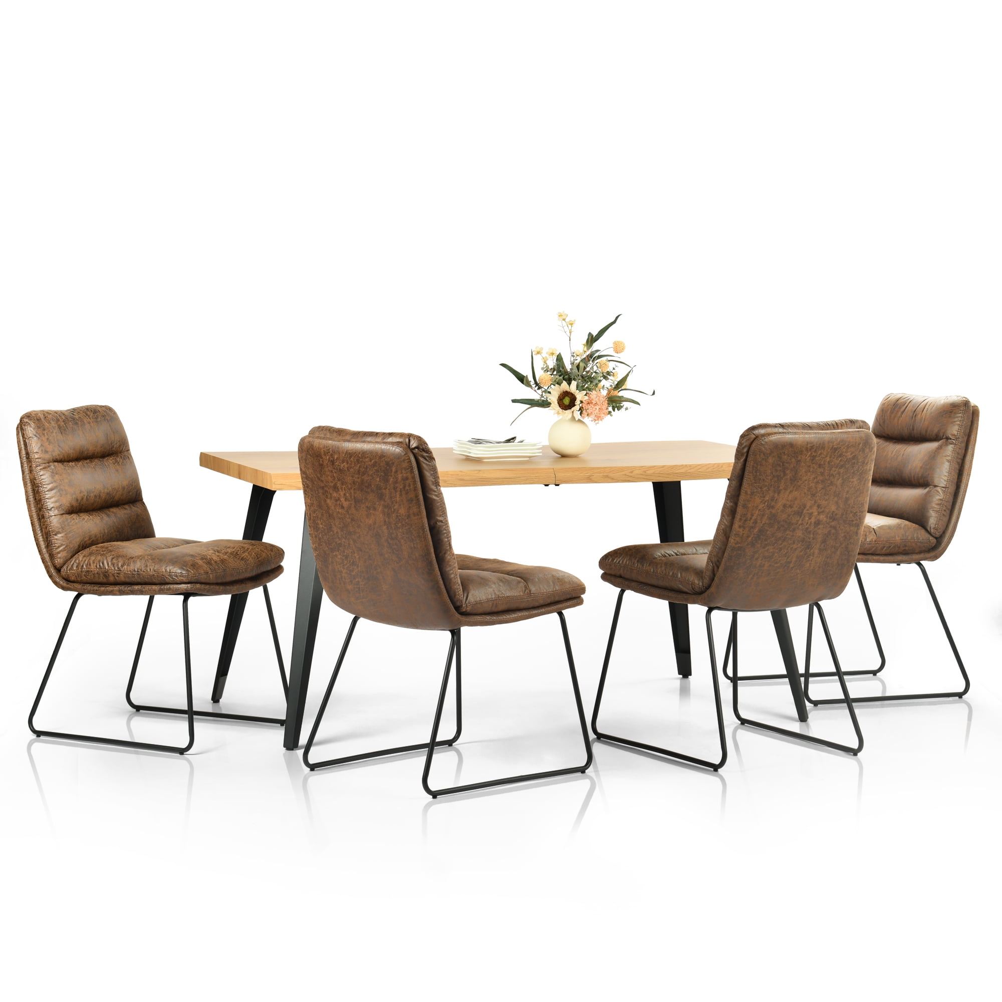 Homy Casa 5 Piece Dining Room Set - Rectangular Dining Table and 4 Industrial Side Chairs for 4 Person