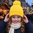 thumbnail image 5 of Cethrio Girls Pom Pom Beanie Hats, Warm Soft Outdoor Ribbed Knit Winter Hats Yellow Size 2-12 Years, 5 of 7