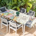 thumbnail image 2 of Happy Easter Table Cloths for 8 Foot Rectangle Tables, Spring Bunny Easter Eggs Floral Beige Wood Patio Waterproof Elastic Fitted Tablecloths, Washable Rectangular Table Cover for Camping, 2 of 8