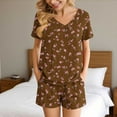 thumbnail image 2 of QATAINLAV Shorts Sets Women Pajamas 2 Piece Outfits, Short Sleeve V Neck Shirts Matching Casual Shorts Suits Trendy Printed Lounge Set, Brown, XXL, 2 of 9